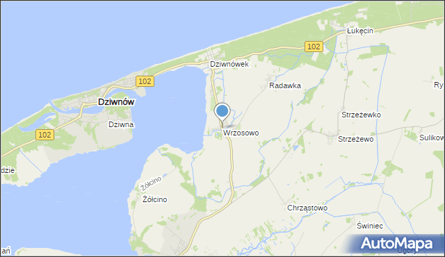 mapa Wrzosowo, Wrzosowo gmina Kamień Pomorski na mapie Targeo